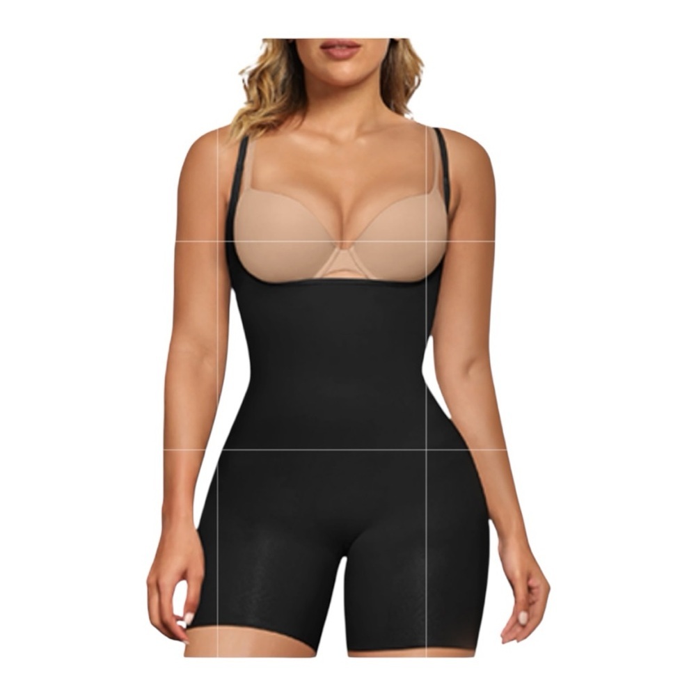 SHAPERX Open Bust Bodysuit Tummy Control Thigh Shapewear Black XL NWT